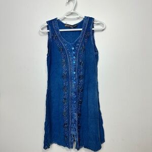 90s Denim Blue Embroidered Label Mini Dress